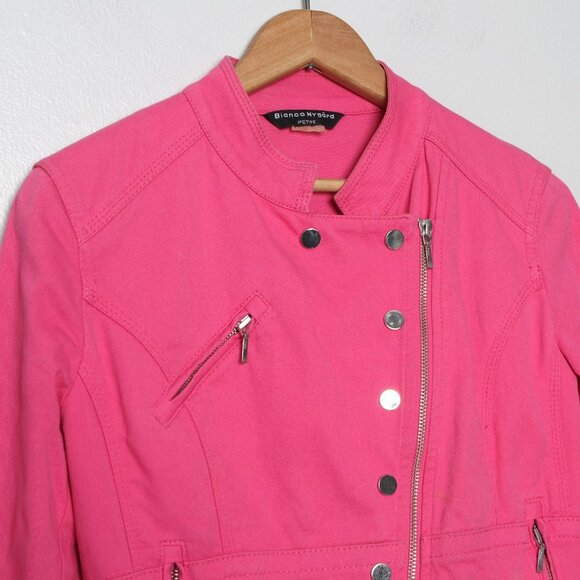 Bianca Nygård Pink Spring Moto Jacket Denim Lightweight Stretch Asymmetrical - Picture 8 of 10